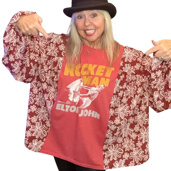 Elton John Rocket Man Boho Upcycle Rocktop - Picture 6 of 8